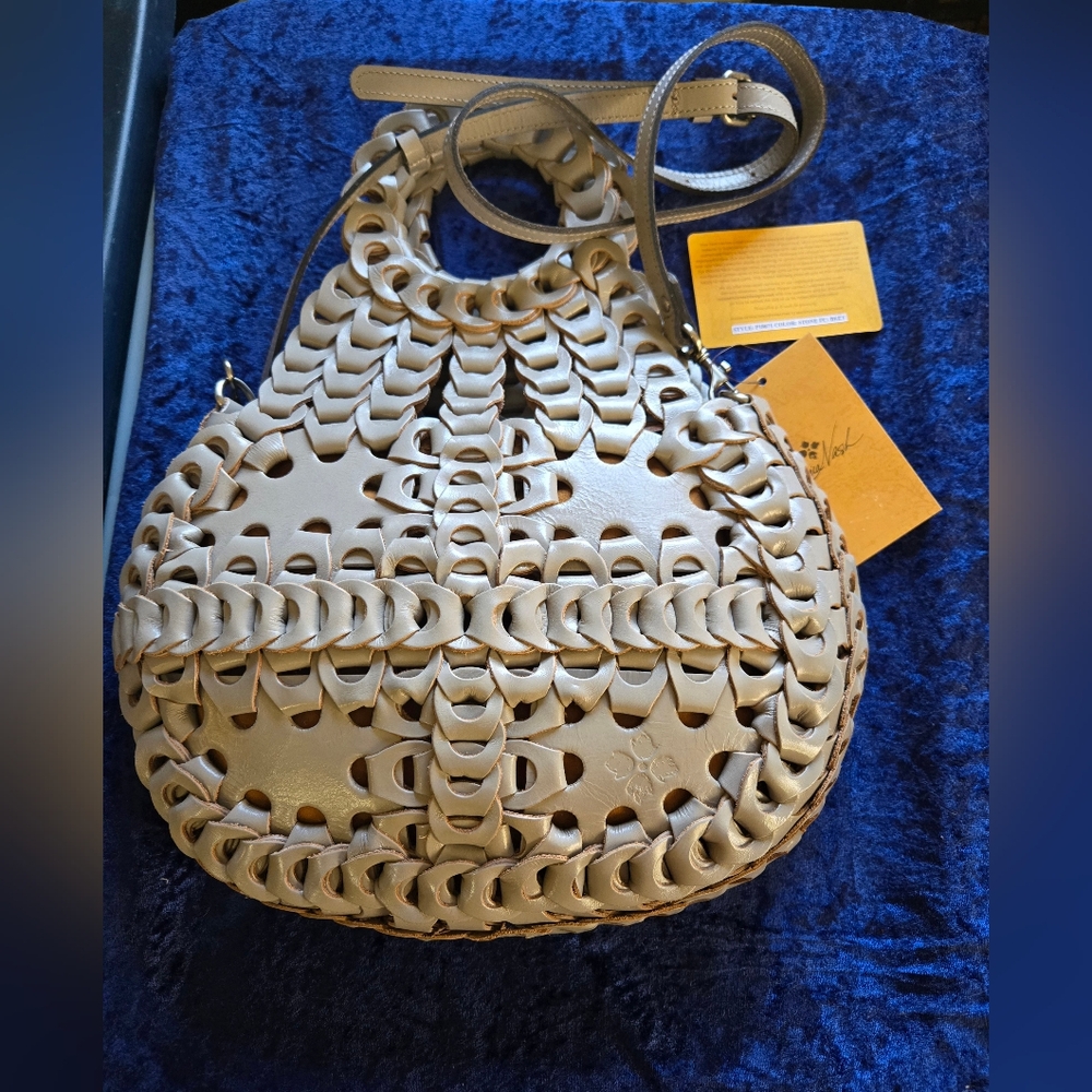 Patricia Nash Ticci Flapover Crossbody Stone Chainlink Woven Leather NWT
